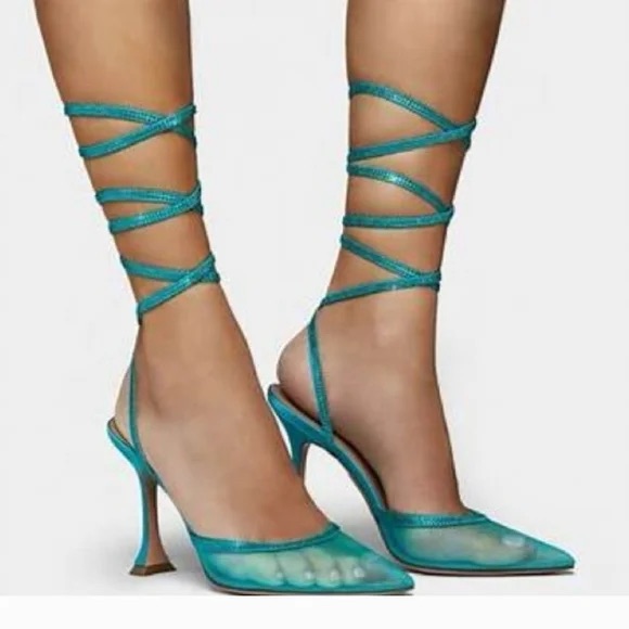 Britt Netta Dani Teal Lace-Up Heels Size 38 Nwob